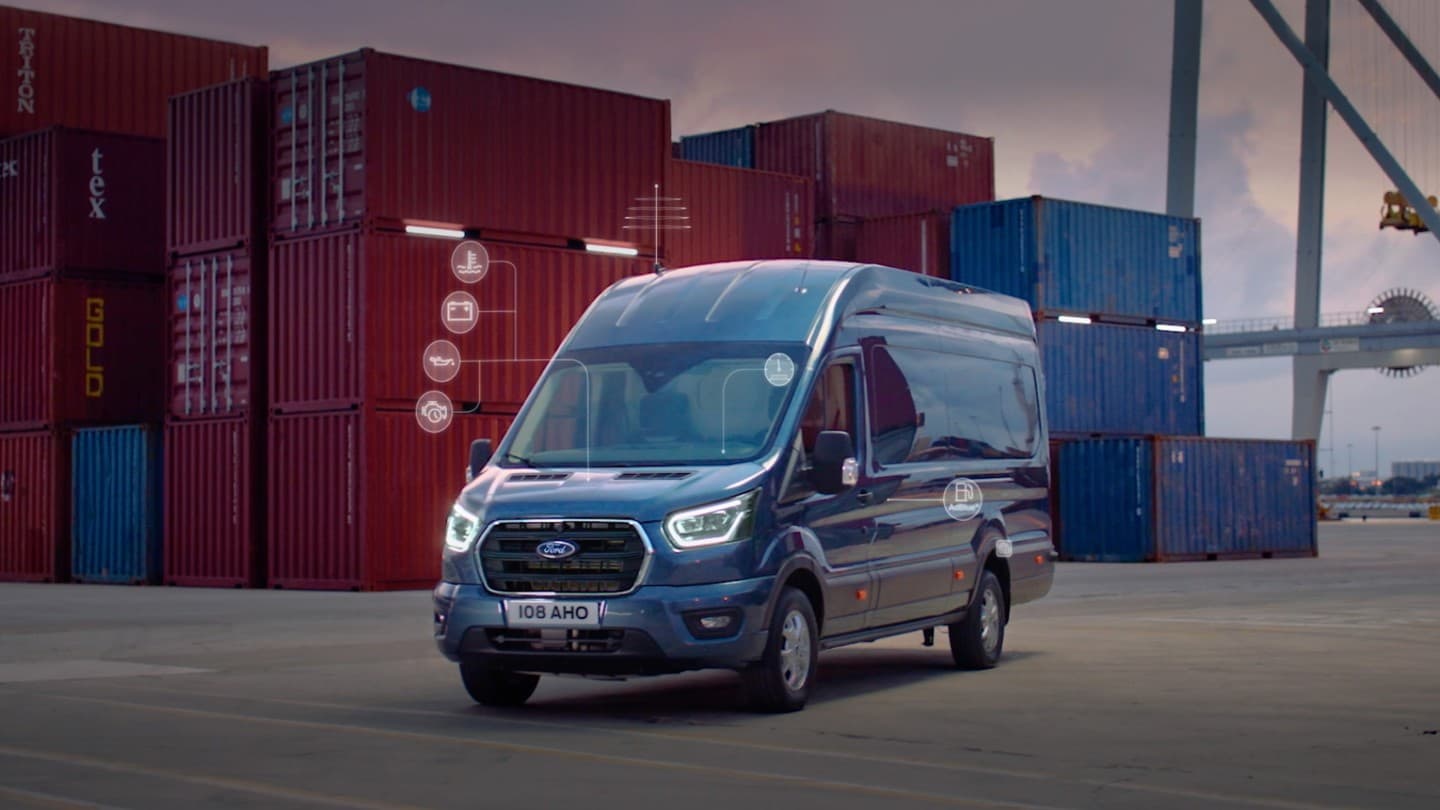 Ford Transit Van parked in container shipyard