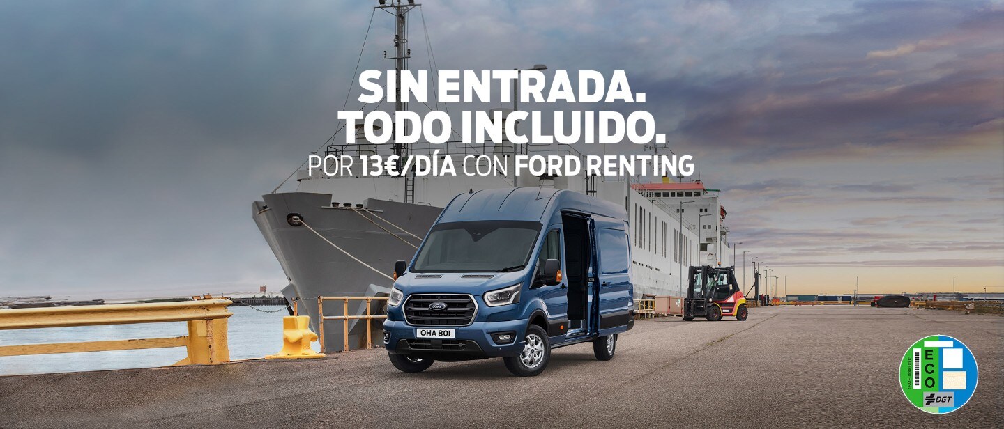 New Blue Ford Transit Van parked outside ship New Blue Ford Transit Van parked outside ship