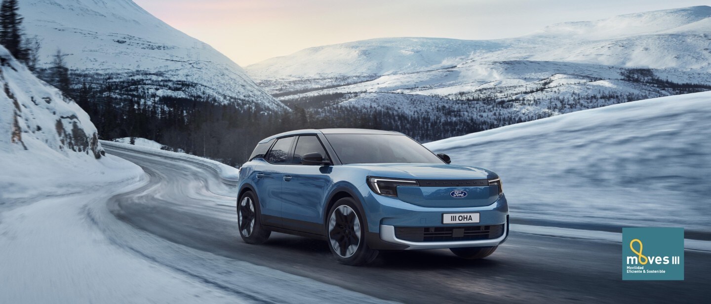 The New All-Electric Explorer being driven through wild landscape