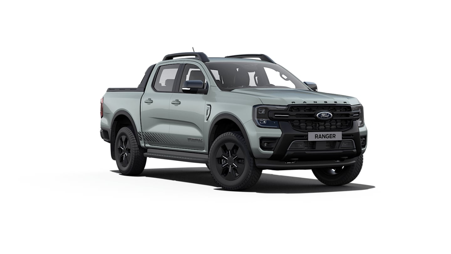 White Ford Ranger Platinum from 3/4 front angle