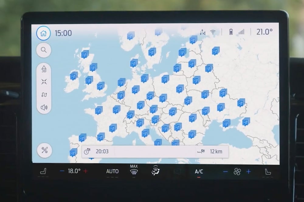 Mapa de red de puntos de carga BlueOval en Europa