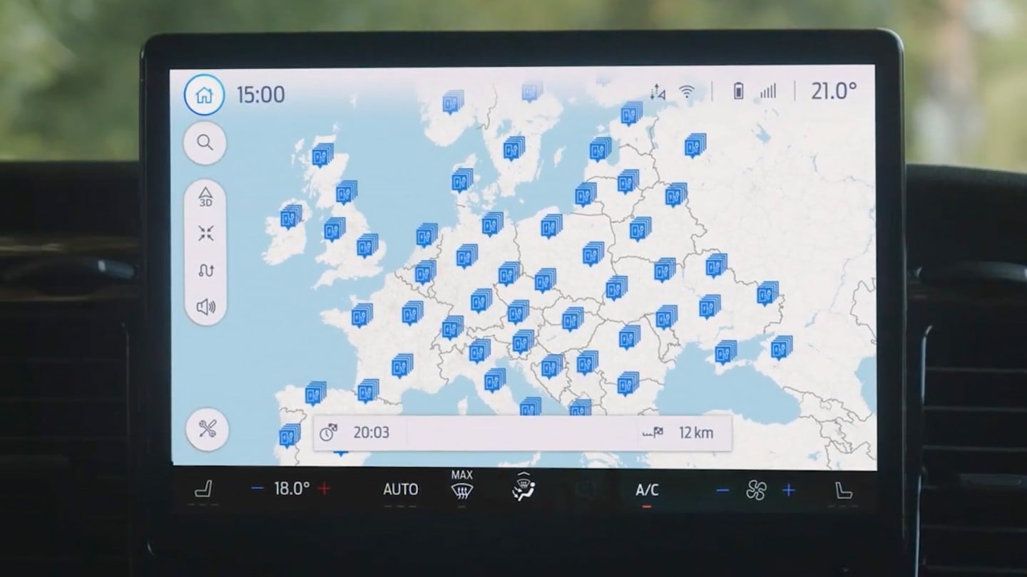 Mapa de red de puntos de carga BlueOval en Europa