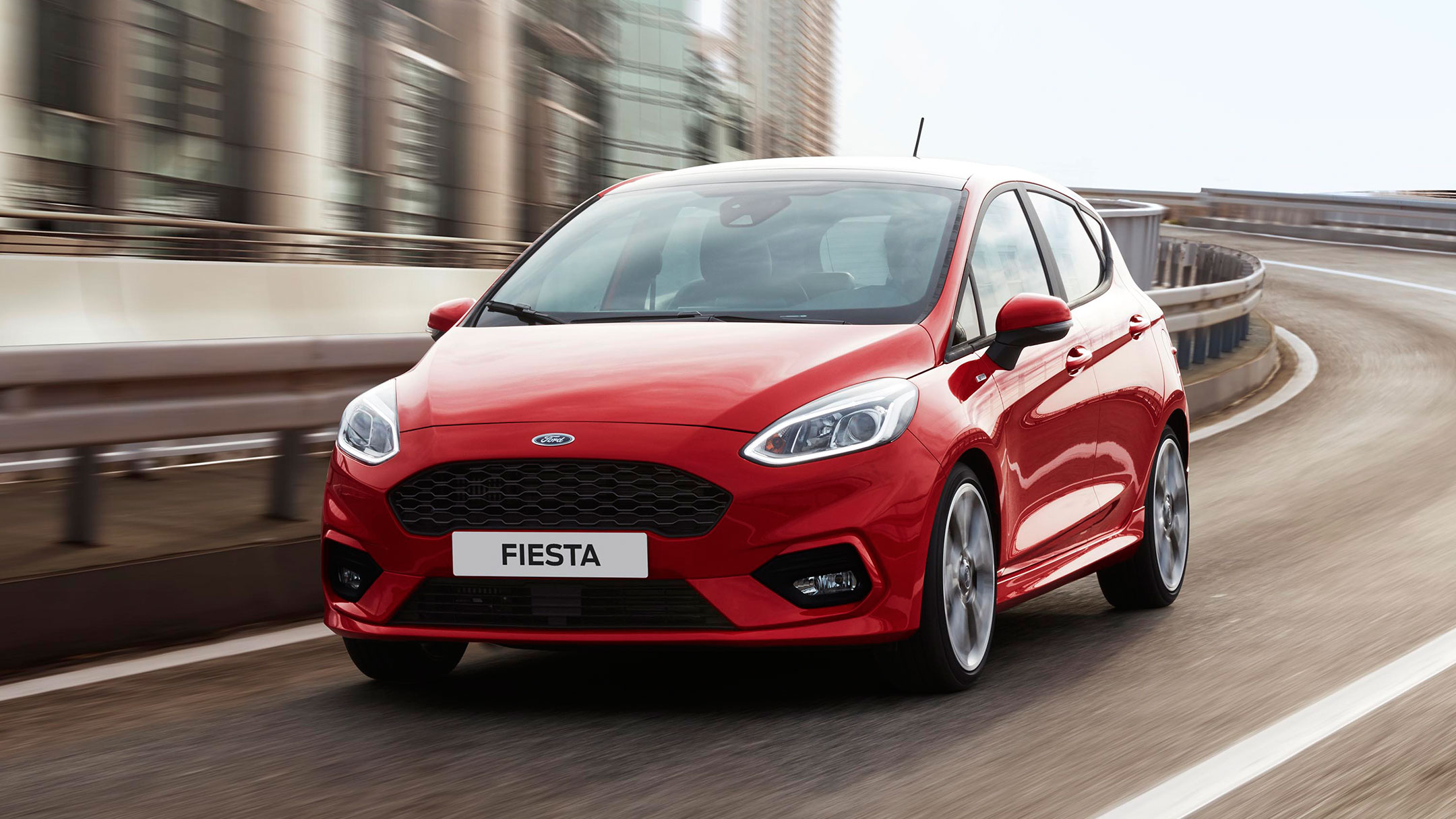 Red Ford Fiesta ST-Line on the road