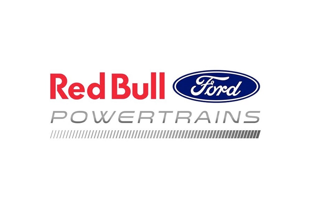 Logotipo de Red Bull Ford Powertrains para la Fórmula 1 sobre fondo blanco.