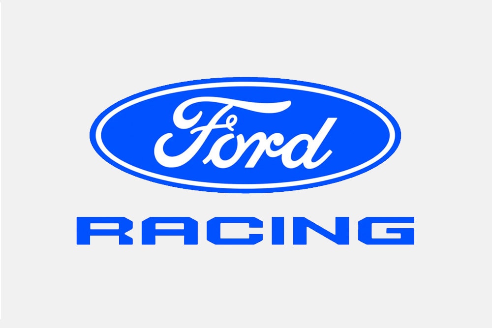 El logotipo oficial de Ford Racing sobre fondo blanco.