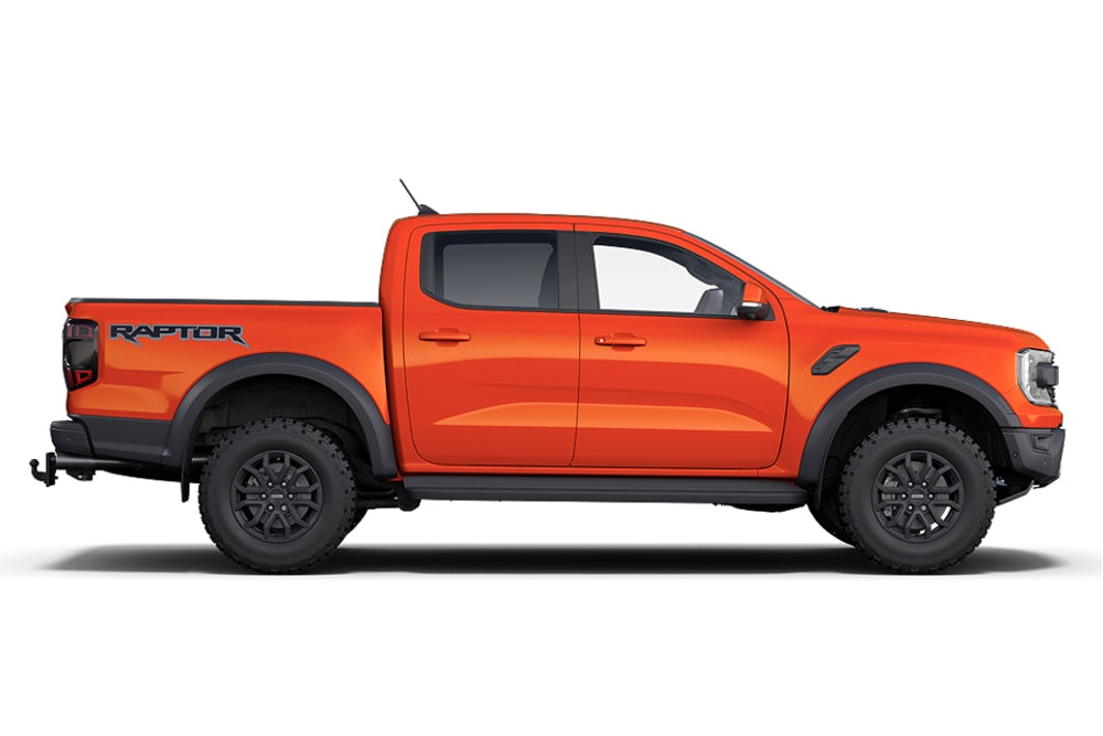 Ford Ranger Raptor naranja 4x4, parte de la gama de coches deportivos de Ford.