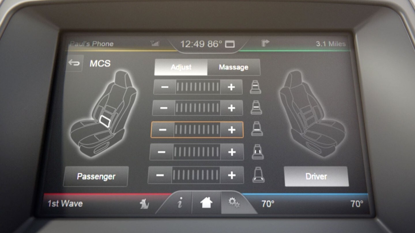 FORD S-MAX Multicontour seats touchscreen showing seat options