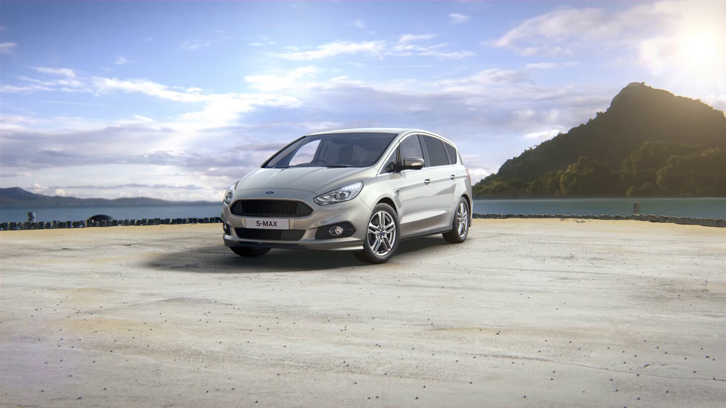 Ford S-MAX Exterior 360 video still overlooking the sea with a mountain in the background