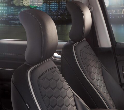 Ford S-MAX Vignale interior showing the headrests and seats with hexagonal pattern