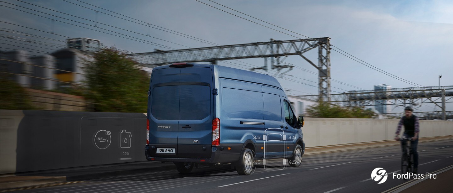 New Blue Ford Transit Van side view with side door open 