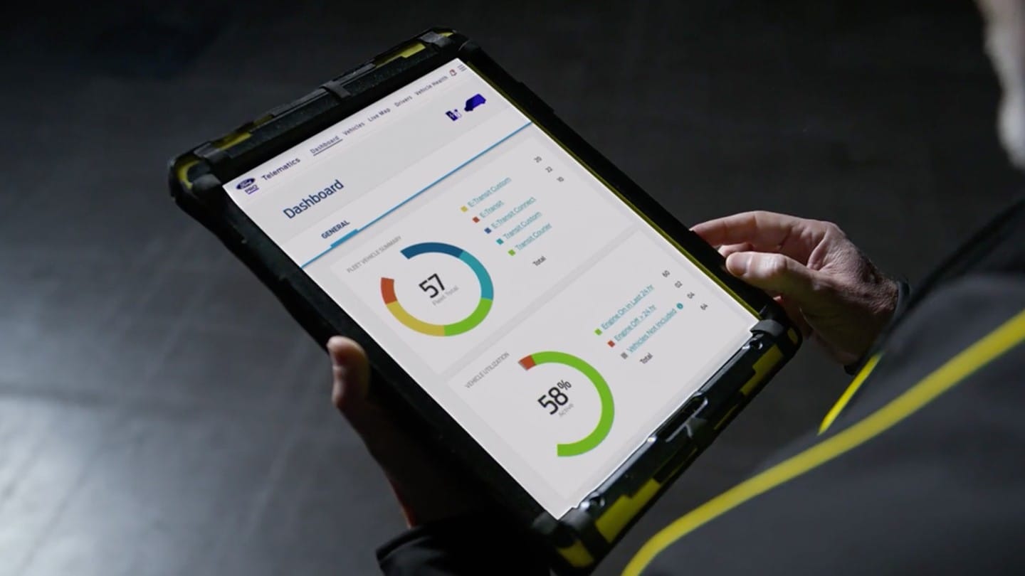 Cuadro de mandos de servicio integrado Ford Pro en tablet
