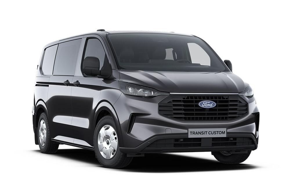 Furgoneta Trend Ford Transit Custom gris oscuro con doble cabina. 