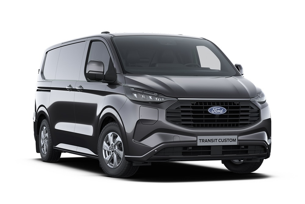 Ford Transit Custom Limited híbrida enchufable gris oscuro.
