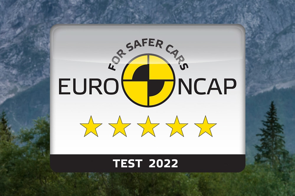 Emblema de calificación de seguridad 5 estrellas Euro NCAP para el Ford Ranger, evaluado en 2022.