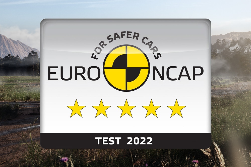 Emblema de calificación de seguridad 5 estrellas Euro NCAP para la Ford Ranger, probada en 2022.