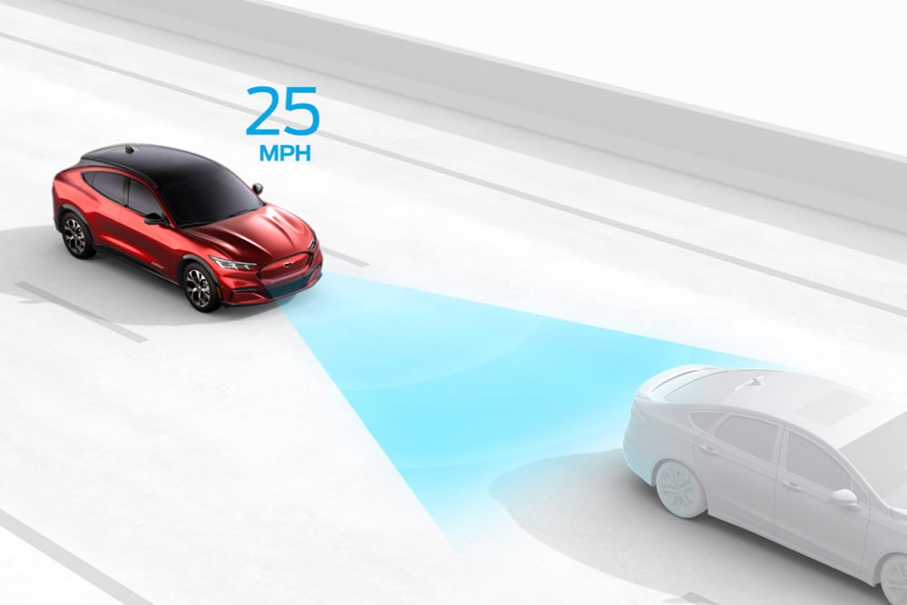 Gráfico que ilustra el asistente de velocidad inteligente de un vehículo Ford.