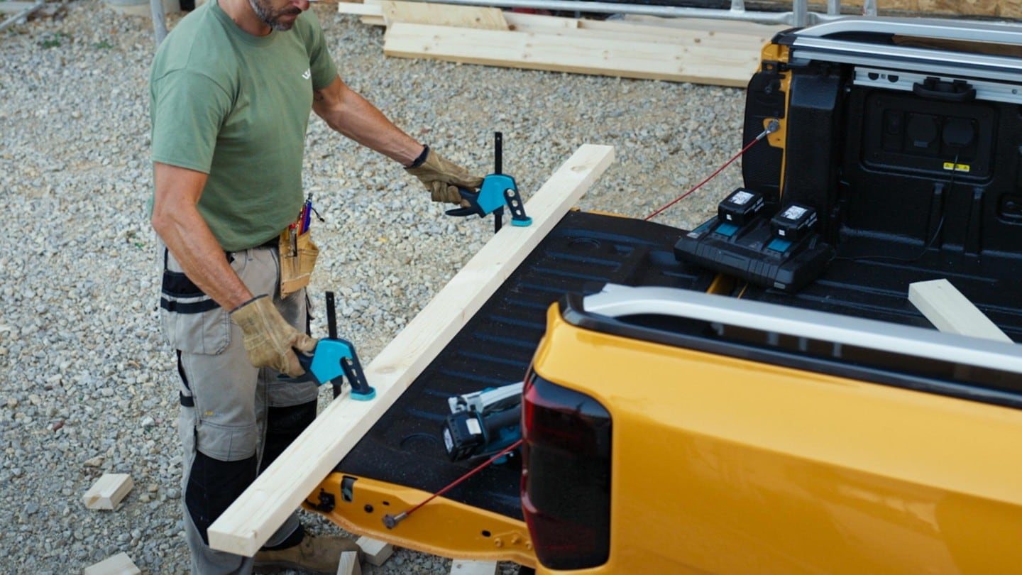 All-New Ford Ranger tailgate workbench in use