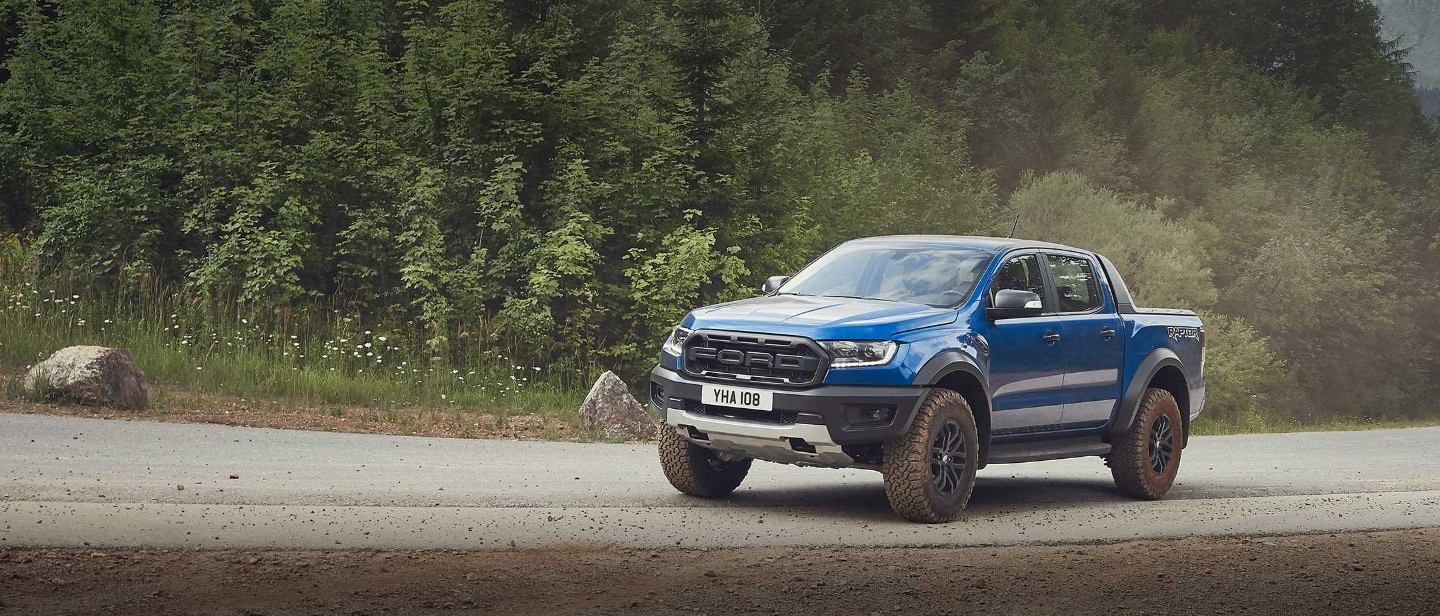 Blue Ford Ranger Raptor in the nature