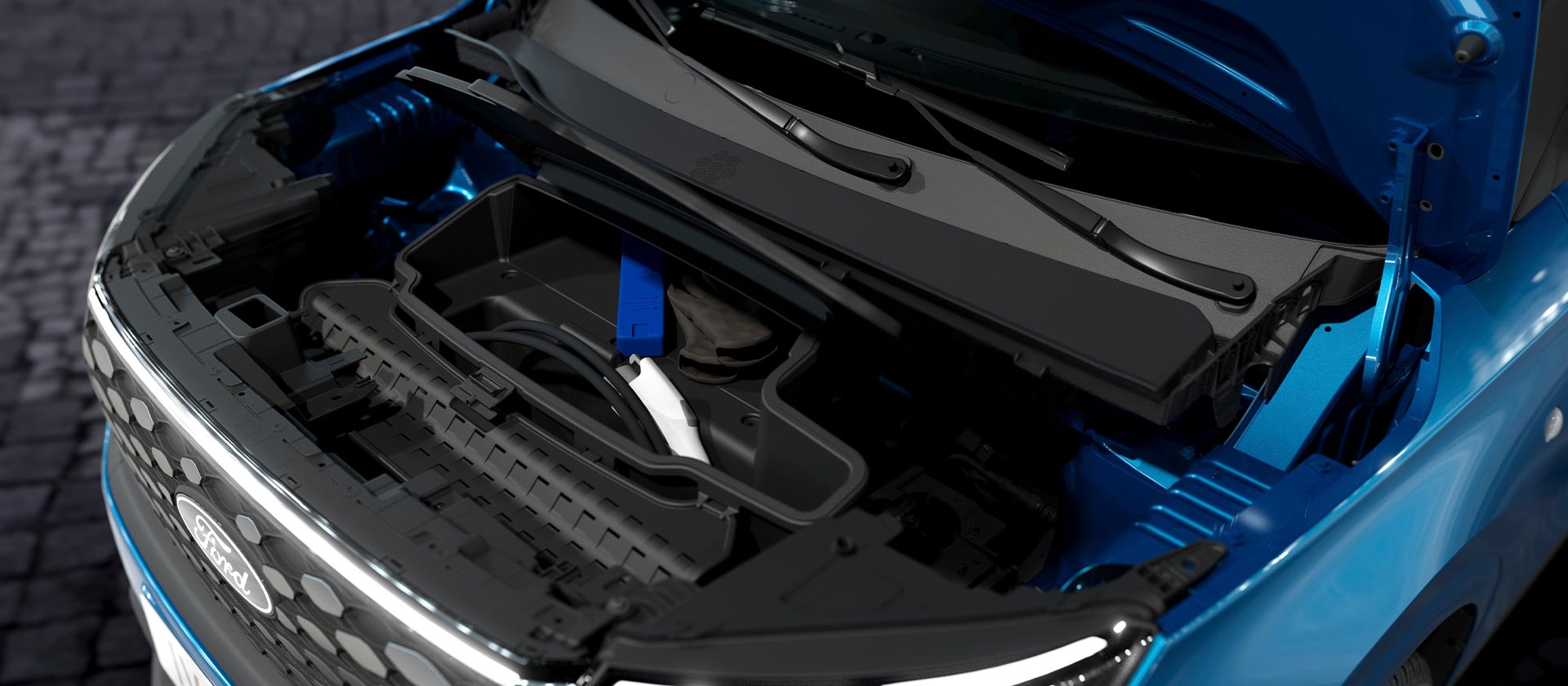 Detalle del maletero delantero de la Ford E Transit Courier