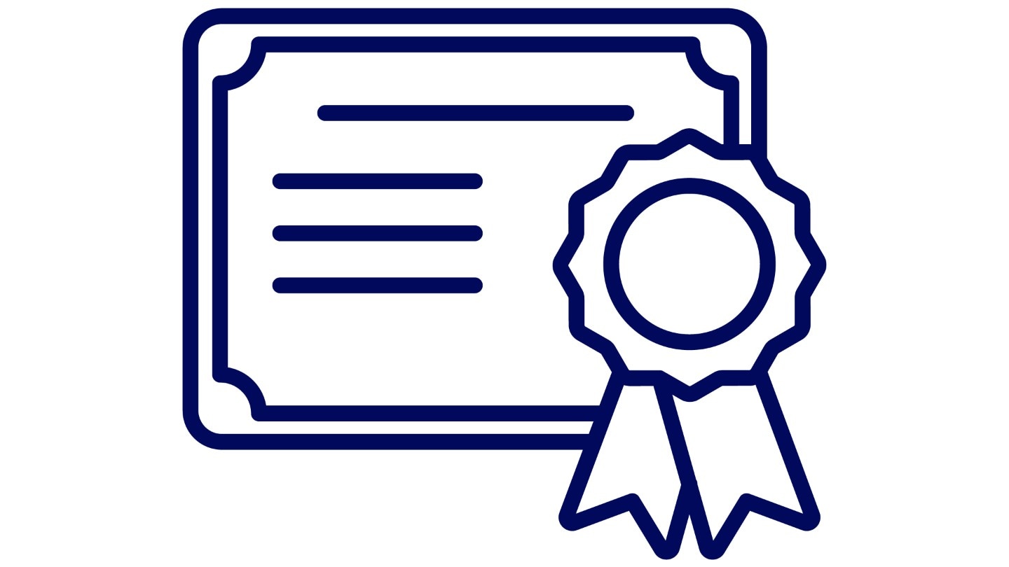 Icono de certificado con lazo,indicando "CALIDAD".